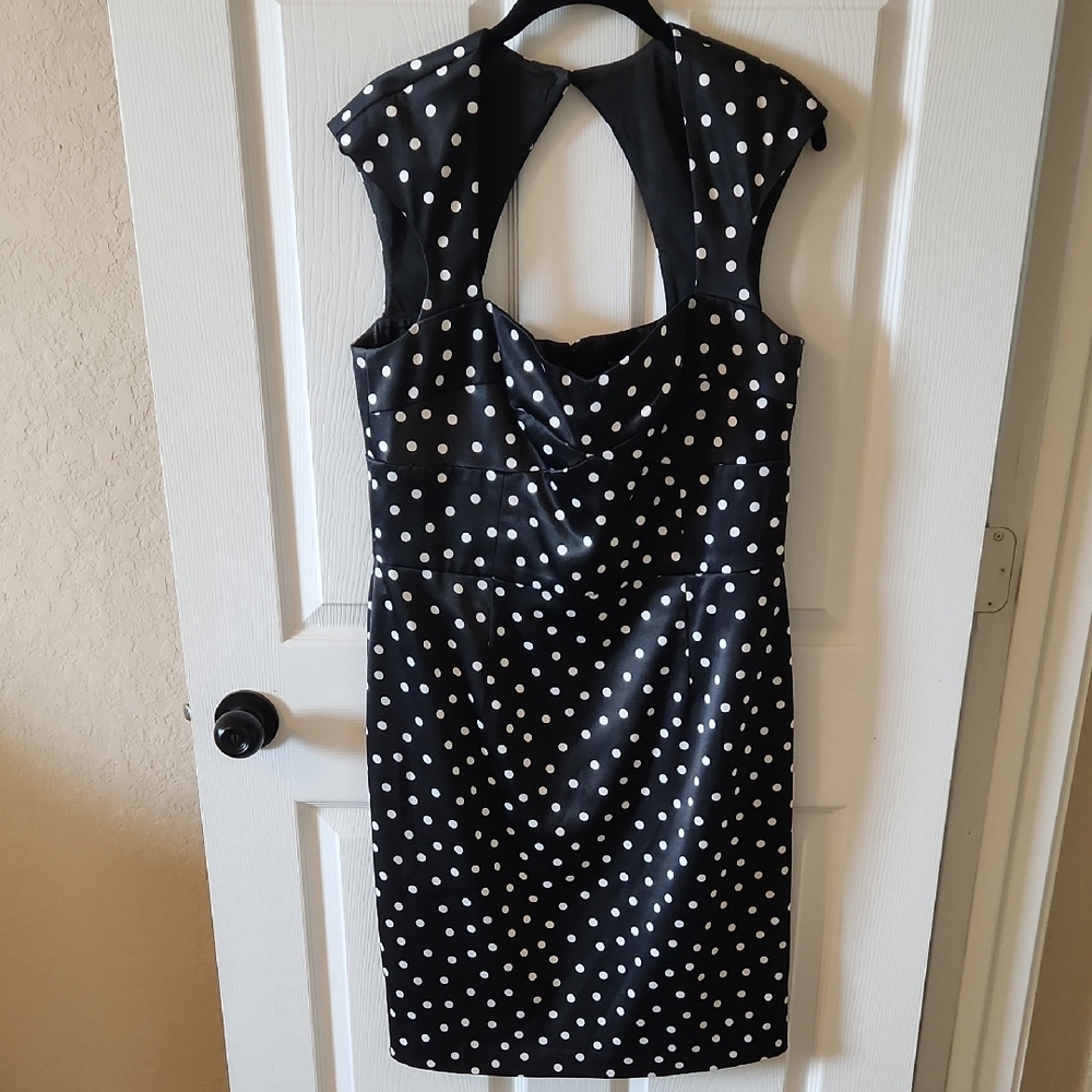 White House Black Market 50s Style Polka Dot Open Back Dress, Sz 14